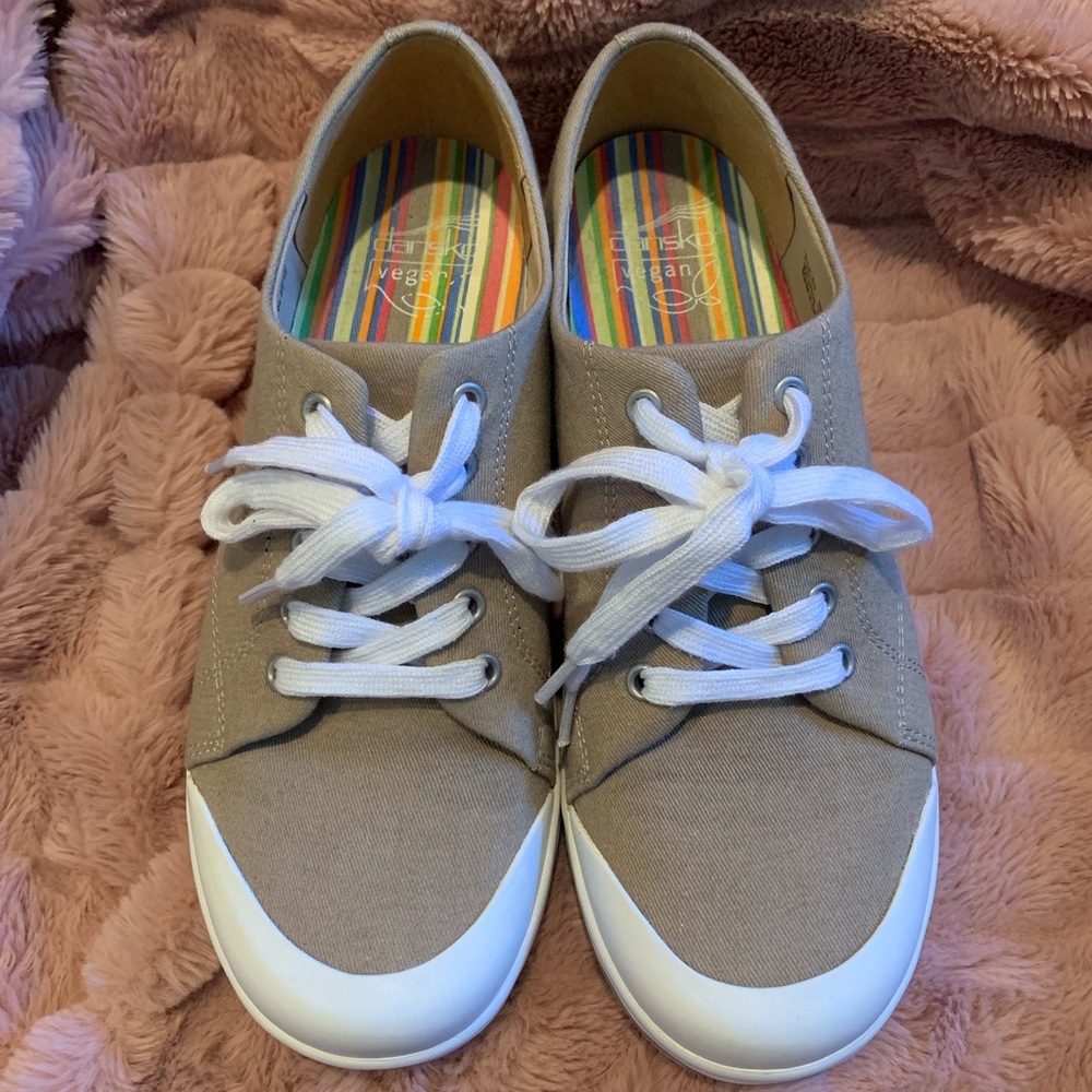 Tan Dansko Canvas Lace Up Fashion Sneaker Clogs